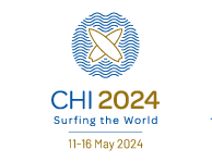 The CHI 2024 logo, whicih shows two interlocking surfboards surrounded by wavy lines