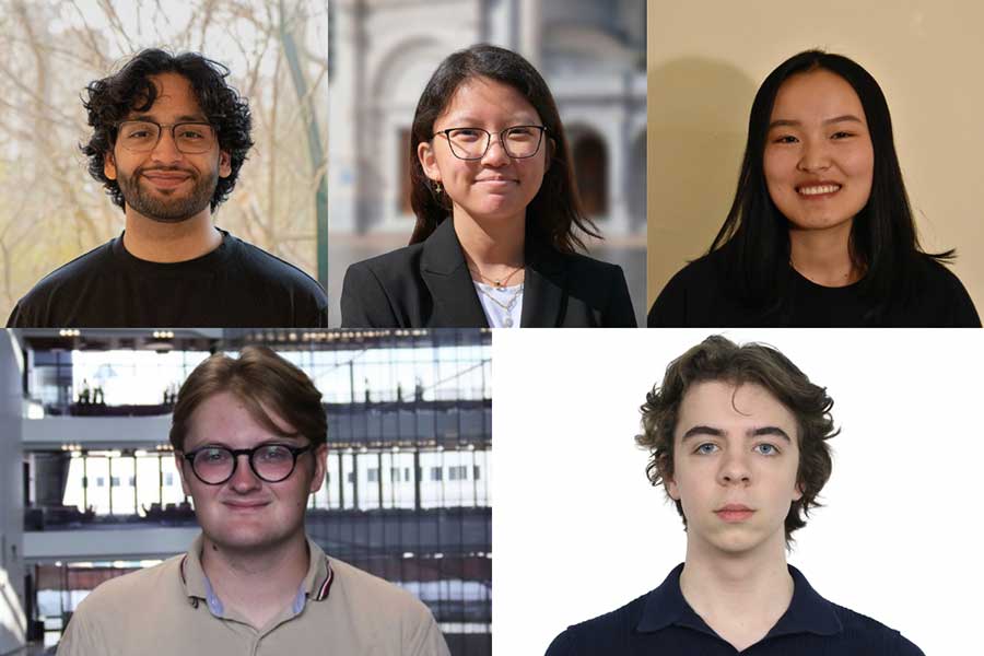 Clockwise from top left: Arinjay Singh, Elaine Zhu, Luisa Li, Zack Eisbach, and Misha Ankudovych 